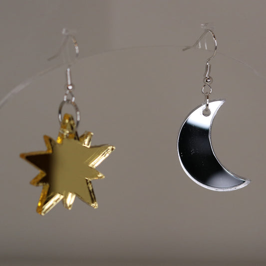 Star & Moon Earrings - Mirrored Acrylic